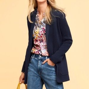 Talbots Notch Collar Knit Blazer Women’s Size L Button Front Pockets Long Line